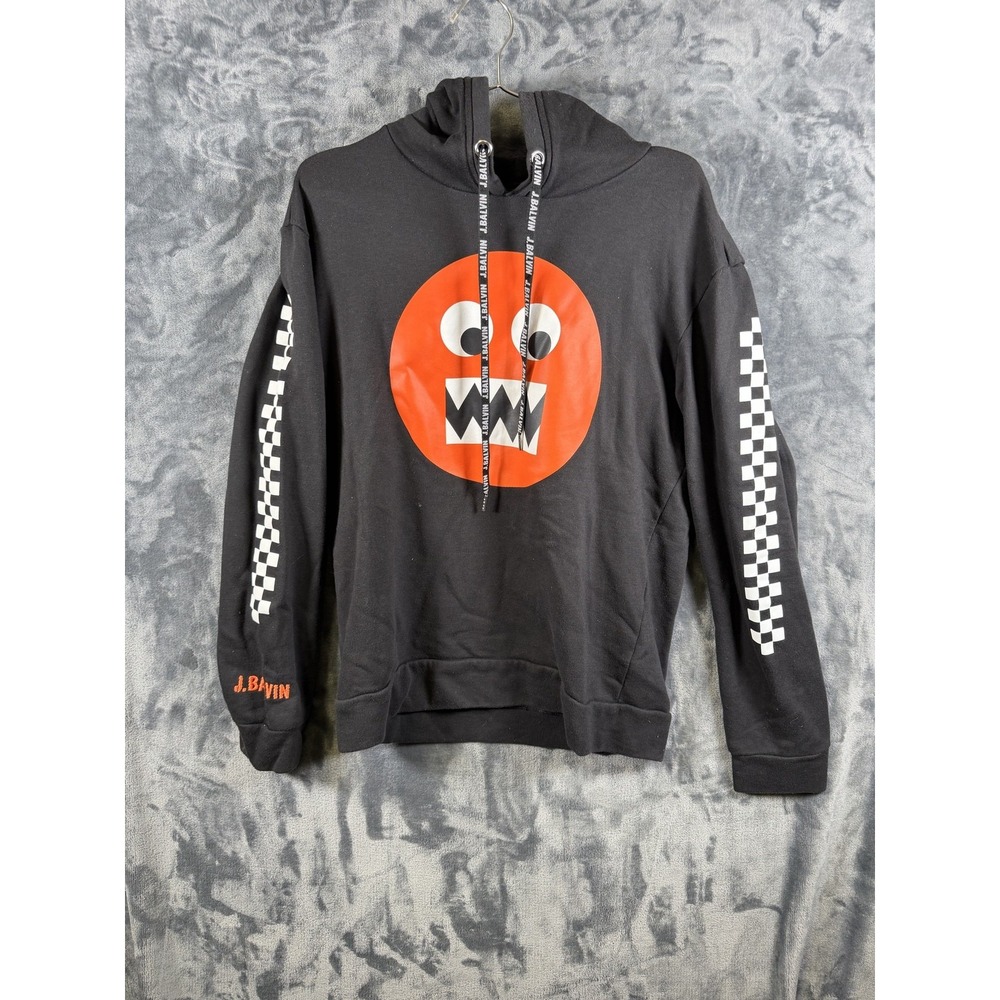 J Balvin Hoodie Mens Large Black Pullover Fleece Sweatshirt Monster Face Graphic